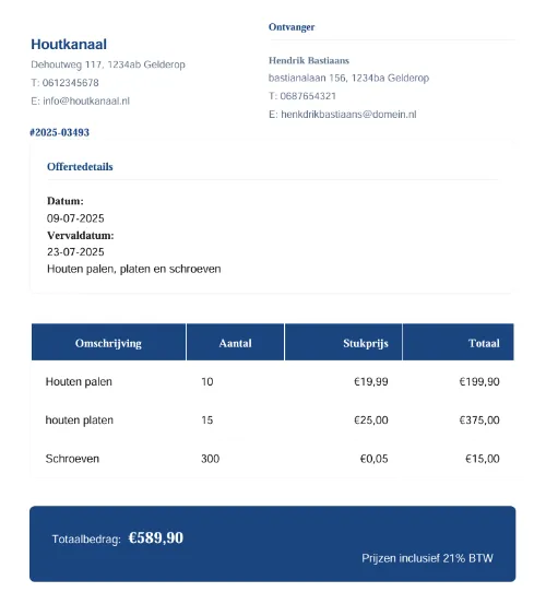 Voorbeeld van een professionele offerte gemaakt met MaakEenOfferte.nl